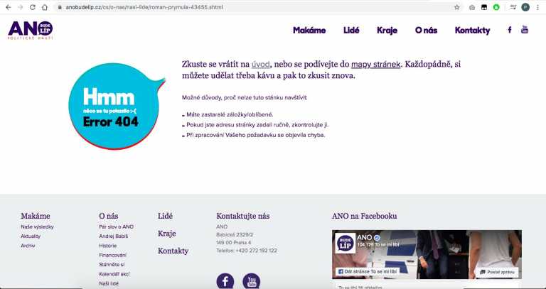 ANO eliminó a Roman Prymula de su sitio web
